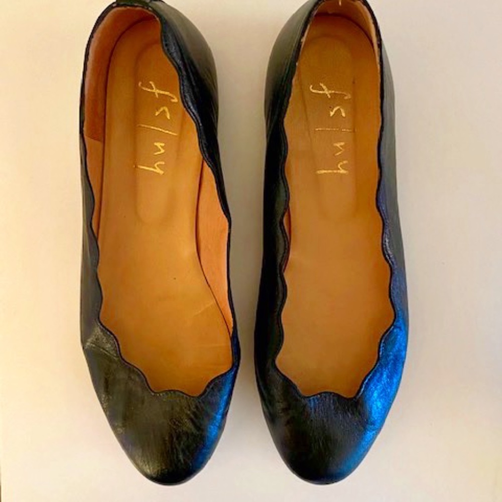French Sole NY Black Leather Jigsaw Flats